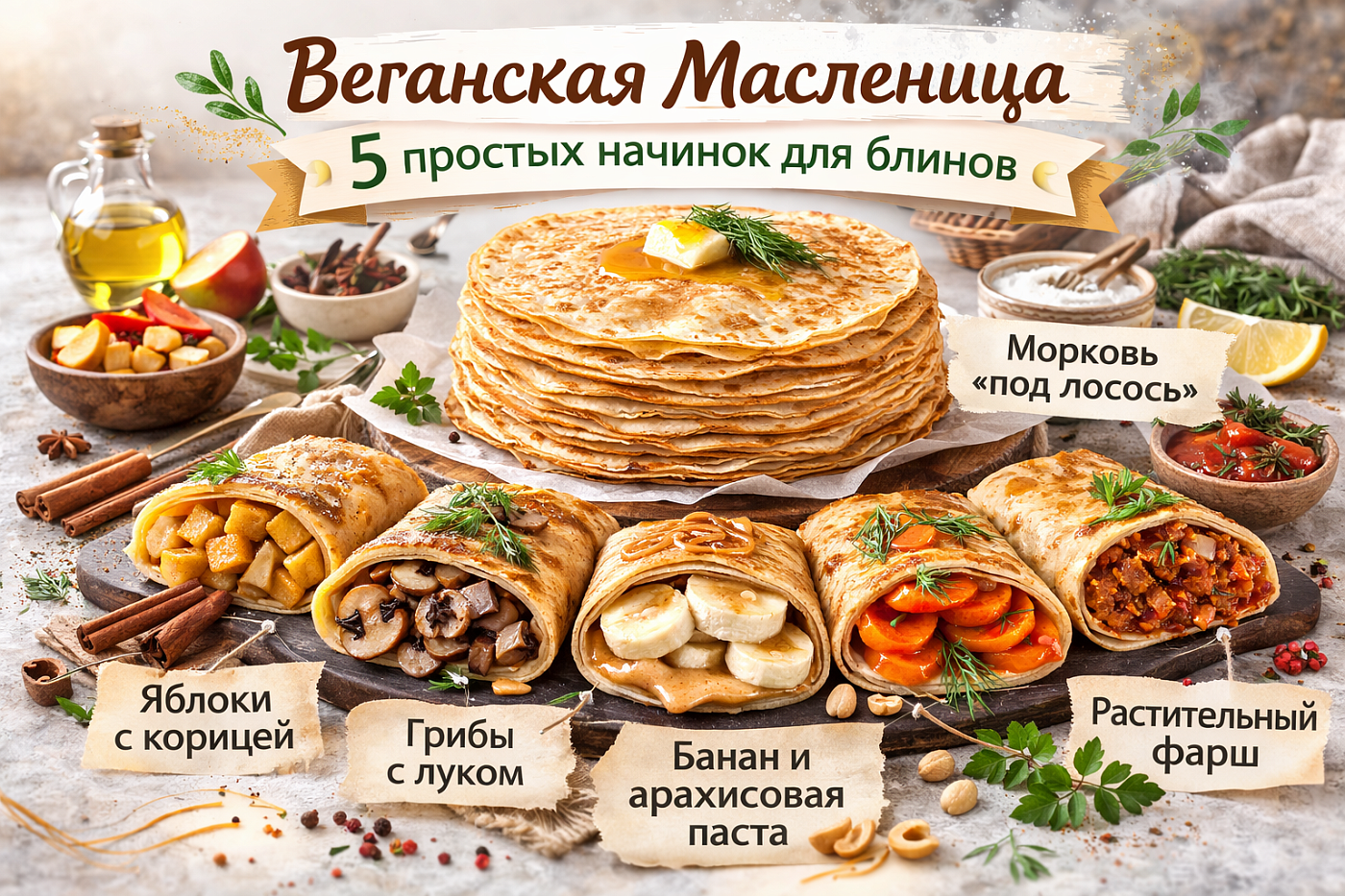 Веганская Масленица: 5 простых начинок для блинов