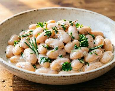 Фасоль в сливочном соусе с травами