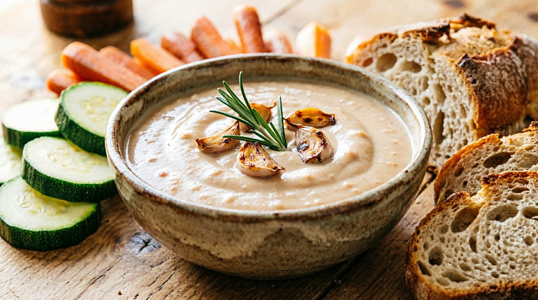 Соус из белой фасоли с жареным чесноком и розмарином