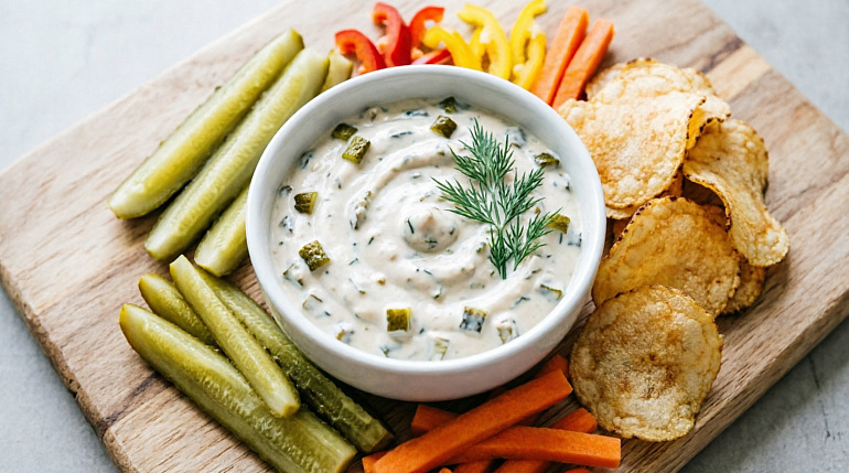 Веганский соус с маринованными огурцами и укропом