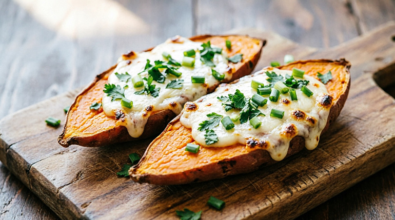 Запеченный сладкий картофель с начинкой