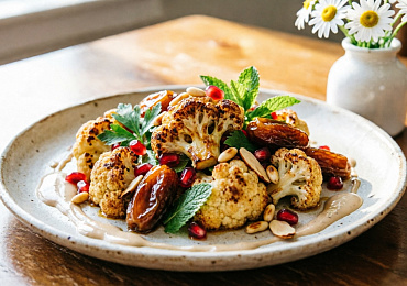 Салат из запечённой цветной капусты с финиками и тахини