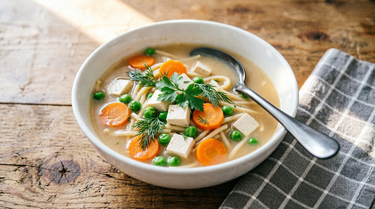 Суп с макаронами и тофу