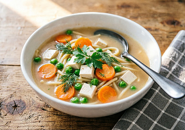 Суп с макаронами и тофу