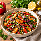 Салат из чечевицы с запечёнными овощами
